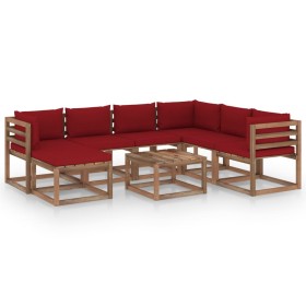 Garden furniture set 8 pieces with red wine red cushions by vidaXL, Garden sets - Ref: Foro24-3067533, Price: 431,99 €, Disco...