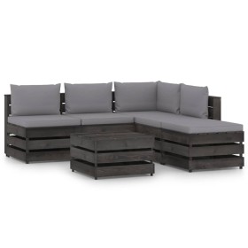 Garden furniture 6 pieces with gray impregnated wood cushions by vidaXL, Garden sets - Ref: Foro24-3068313, Price: 529,34 €, ...