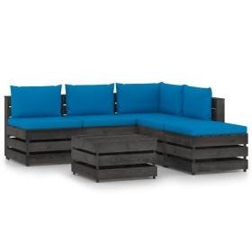 Garden furniture 6 pieces with gray impregnated wood cushions by vidaXL, Garden sets - Ref: Foro24-3068316, Price: 514,99 €, ...