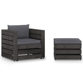 2-piece garden furniture set with gray impregnated wood cushions by vidaXL, Garden sets - Ref: Foro24-3068144, Price: 189,99 ...