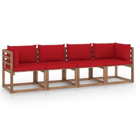 4-seater pallet sofa with pine wood cushions impregnated. by vidaXL, Garden sets - Ref: Foro24-3067338, Price: 235,99 €, Disc...