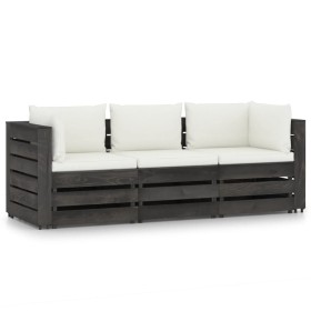 3-Sitzer-Palettensofa mit grau imprägnierten Kiefernholzkissen von vidaXL, Gartensets - Ref: Foro24-3068170, Preis: 358,99 €,...