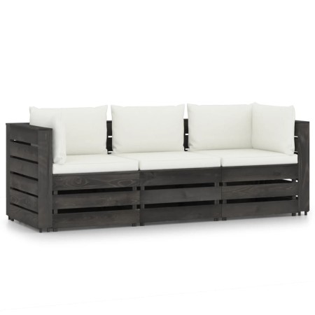 3-seater pallet sofa with gray impregnated pine wood cushions by vidaXL, Garden sets - Ref: Foro24-3068170, Price: 364,69 €, ...