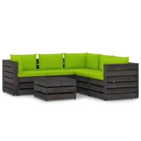 6-piece garden furniture set with gray impregnated wood cushions by vidaXL, Garden sets - Ref: Foro24-3068311, Price: 573,99 ...