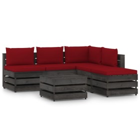 Garden furniture 6 pieces with gray impregnated wood cushions by vidaXL, Garden sets - Ref: Foro24-3068321, Price: 486,99 €, ...