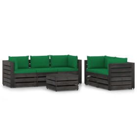 Garden furniture 6 pieces with gray impregnated wood cushions by vidaXL, Garden sets - Ref: Foro24-3068293, Price: 610,99 €, ...