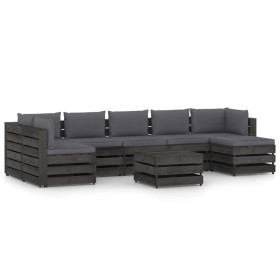 8-piece garden furniture with gray impregnated wood cushions by vidaXL, Garden sets - Ref: Foro24-3068360, Price: 713,92 €, D...