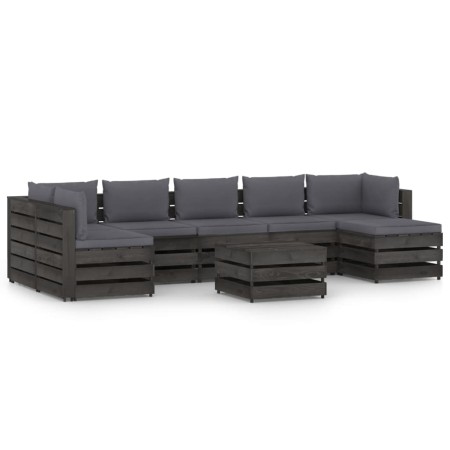 8-piece garden furniture with gray impregnated wood cushions by vidaXL, Garden sets - Ref: Foro24-3068360, Price: 713,99 €, D...