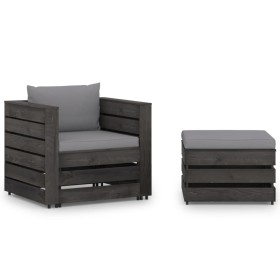 2-piece garden furniture with gray impregnated wood cushions by vidaXL, Garden sets - Ref: Foro24-3068145, Price: 189,99 €, D...