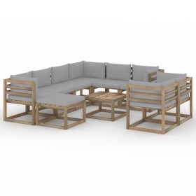 Garden furniture 10 pieces with gray cushions by vidaXL, Garden sets - Ref: Foro24-3067561, Price: 691,99 €, Discount: %