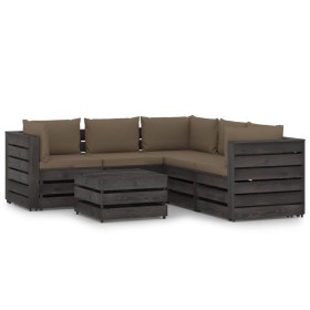 Garden furniture 6 pieces with gray impregnated wood cushions by vidaXL, Garden sets - Ref: Foro24-3068308, Price: 667,32 €, ...