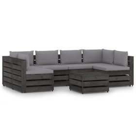 Garden furniture 7 pieces with gray impregnated wood cushions by vidaXL, Garden sets - Ref: Foro24-3068337, Price: 661,99 €, ...