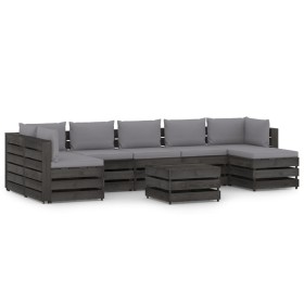 8-piece garden furniture with gray impregnated wood cushions by vidaXL, Garden sets - Ref: Foro24-3068361, Price: 739,88 €, D...