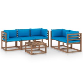 6-piece garden furniture set with light blue cushions by vidaXL, Garden sets - Ref: Foro24-3067408, Price: 346,75 €, Discount: %