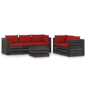 6-piece garden furniture set with gray impregnated wood cushions by vidaXL, Garden sets - Ref: Foro24-3068294, Price: 619,99 ...