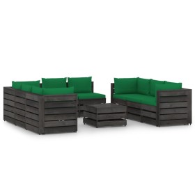 9-piece garden furniture set with gray impregnated wood cushions by vidaXL, Garden sets - Ref: Foro24-3068353, Price: 861,99 ...