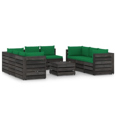 Muebles de jardín 9 piezas con cojines madera impregnada gris de vidaXL, Conjuntos de jardín - Ref: Foro24-3068353, Precio: 9...