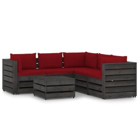 Muebles de jardín 6 piezas con cojines madera impregnada gris de vidaXL, Conjuntos de jardín - Ref: Foro24-3068309, Precio: 5...