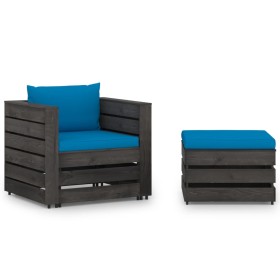 2-piece garden furniture with gray impregnated wood cushions by vidaXL, Garden sets - Ref: Foro24-3068148, Price: 193,09 €, D...