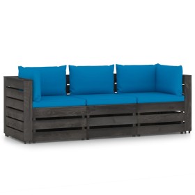 3-seater pallet sofa with gray impregnated pine wood cushions by vidaXL, Garden sets - Ref: Foro24-3068172, Price: 333,99 €, ...