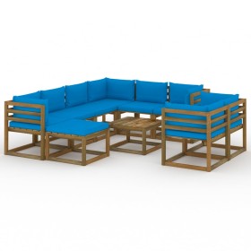 10-teiliges Gartenmöbel-Set mit hellblauen Kissen von vidaXL, Gartensets - Ref: Foro24-3067564, Preis: 645,99 €, Rabatt: %