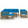 10-teiliges Gartenmöbel-Set mit hellblauen Kissen von vidaXL, Gartensets - Ref: Foro24-3067564, Preis: 645,67 €, Rabatt: %