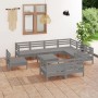 10-piece solid pine wood garden furniture set in gray. by vidaXL, Garden sets - Ref: Foro24-3083081, Price: 489,37 €, Discoun...