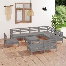 10-piece solid pine wood garden furniture set in gray. by vidaXL, Garden sets - Ref: Foro24-3083081, Price: 488,99 €, Discoun...