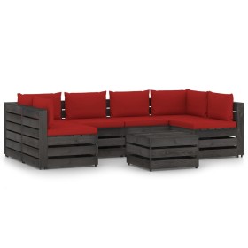 Garden furniture 7 pieces with gray impregnated wood cushions by vidaXL, Garden sets - Ref: Foro24-3068342, Price: 624,99 €, ...