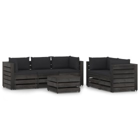 Garden furniture 6 pieces with gray impregnated wood cushions by vidaXL, Garden sets - Ref: Foro24-3068295, Price: 647,99 €, ...