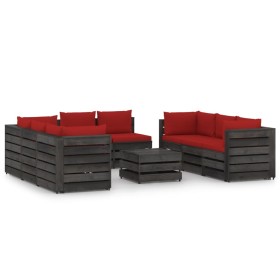 Garden furniture 9 pieces with gray impregnated wood cushions by vidaXL, Garden sets - Ref: Foro24-3068354, Price: 886,99 €, ...