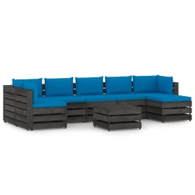 8-piece garden furniture set with gray impregnated wood cushions by vidaXL, Garden sets - Ref: Foro24-3068364, Price: 697,67 ...