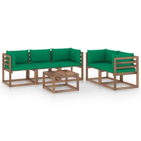 6-piece garden furniture set with green cushions by vidaXL, Garden sets - Ref: Foro24-3067409, Price: 340,32 €, Discount: %