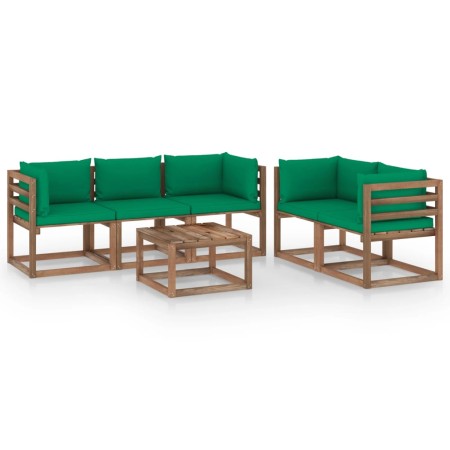 Juego de muebles de jardín 6 piezas con cojines verdes de vidaXL, Conjuntos de jardín - Ref: Foro24-3067409, Precio: 340,32 €...