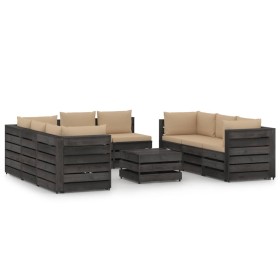 Muebles de jardín 9 piezas con cojines madera impregnada gris de vidaXL, Conjuntos de jardín - Ref: Foro24-3068351, Precio: 9...