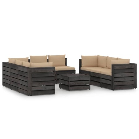 9-piece garden furniture set with gray impregnated wood cushions by vidaXL, Garden sets - Ref: Foro24-3068351, Price: 1,00 €,...