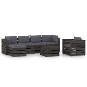 Garden furniture 7 pieces with gray impregnated wood cushions by vidaXL, Garden sets - Ref: Foro24-3068468, Price: 669,99 €, ...