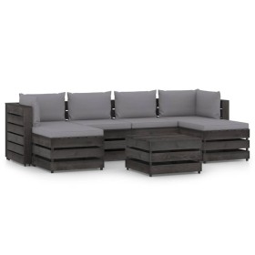 Muebles de jardín 7 piezas con cojines madera impregnada gris de vidaXL, Conjuntos de jardín - Ref: Foro24-3068325, Precio: 6...