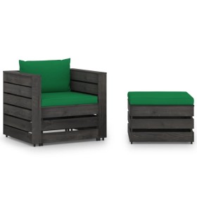 Muebles de jardín 2 piezas con cojines madera impregnada gris de vidaXL, Conjuntos de jardín - Ref: Foro24-3068149, Precio: 1...