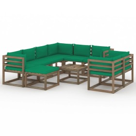 10-teiliges Gartenmöbel-Set mit grünen Kissen von vidaXL, Gartensets - Ref: Foro24-3067565, Preis: 573,99 €, Rabatt: %