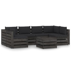 Garden furniture 7 pieces with gray impregnated wood cushions by vidaXL, Garden sets - Ref: Foro24-3068343, Price: 651,99 €, ...