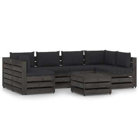 Garden furniture 7 pieces with gray impregnated wood cushions by vidaXL, Garden sets - Ref: Foro24-3068343, Price: 679,79 €, ...