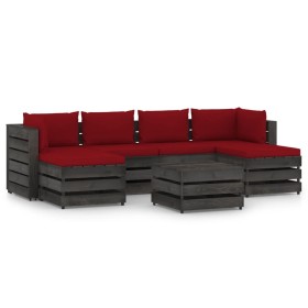 Garden furniture 7 pieces with gray impregnated wood cushions by vidaXL, Garden sets - Ref: Foro24-3068333, Price: 572,08 €, ...