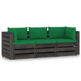 3-seater pallet sofa with gray cushions and impregnated pine wood. by vidaXL, Garden sets - Ref: Foro24-3068173, Price: 314,9...