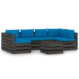 Garden furniture 7 pieces with gray impregnated wood cushions by vidaXL, Garden sets - Ref: Foro24-3068340, Price: 651,99 €, ...