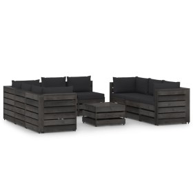 Garden furniture 9 pieces with gray impregnated wood cushions by vidaXL, Garden sets - Ref: Foro24-3068355, Price: 926,99 €, ...