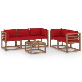 Juego de muebles de jardín 6 piezas con cojines rojos de vidaXL, Conjuntos de jardín - Ref: Foro24-3067410, Precio: 345,00 €,...