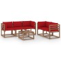 Garden furniture set 6 pieces with red cushions by vidaXL, Garden sets - Ref: Foro24-3067410, Price: 345,00 €, Discount: %