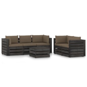 6-piece garden furniture set with gray impregnated wood cushions by vidaXL, Garden sets - Ref: Foro24-3068296, Price: 700,31 ...