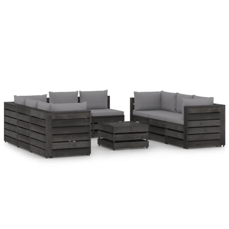 Muebles de jardín 9 piezas con cojines madera impregnada gris de vidaXL, Conjuntos de jardín - Ref: Foro24-3068349, Precio: 9...